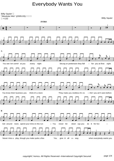 Everybody Wants You (arr. COPYDRUM) by Billy Squier Sheet Music for ...