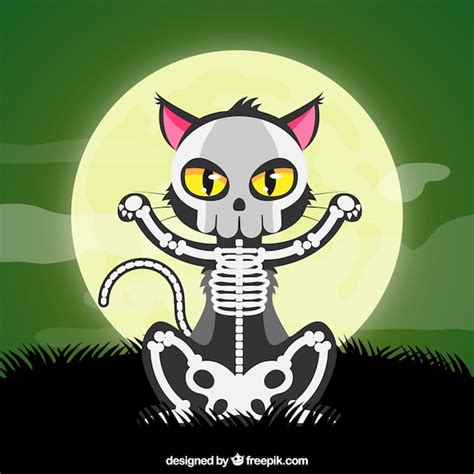 Free Vector | Halloween cat with skeleton