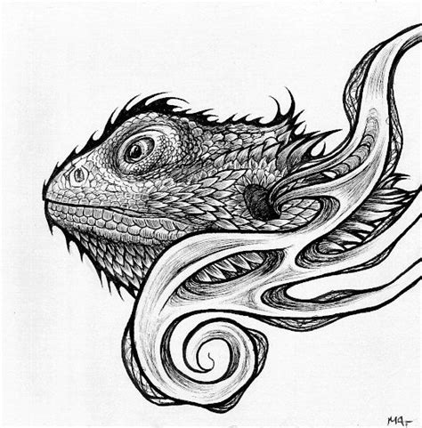 Original Ink Drawing: Decorative Bearded Dragon