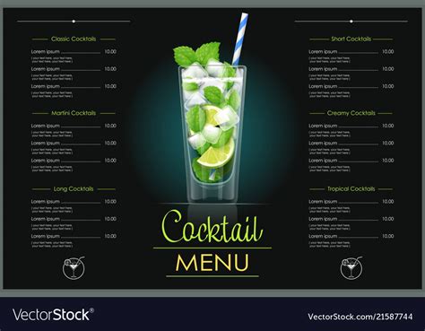 Mojito glass cocktail menu Royalty Free Vector Image