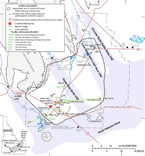 Map of Idaho National Laboratory and vicinity. Dots with red hexagons... | Download Scientific ...
