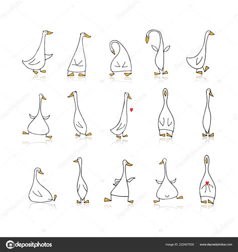 Funny Goose Set Sketch Your Design Vector Illustration Stock Vector by ©Kudryashka 222407930