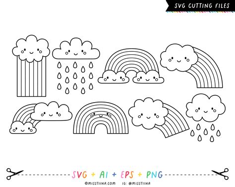 Miss Tiina + SVG Cutting Files + Rainbow Cuties Collection - Outline SVG