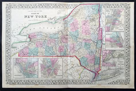 1870 Mitchell Large Antique Map of New York State – Classical Images