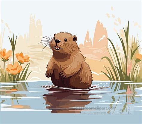 Beaver Clipart-beaver exploring watery habitat clip art