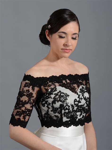 Black Off-Shoulder Alencon Lace Bridal Bolero Wedding jacket