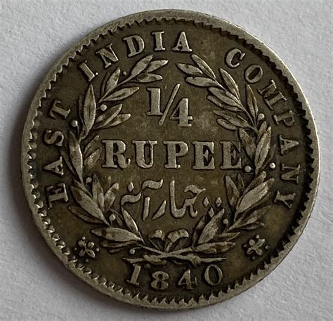 1840 East India Company Silver 1/4 Rupee - M J Hughes Coins