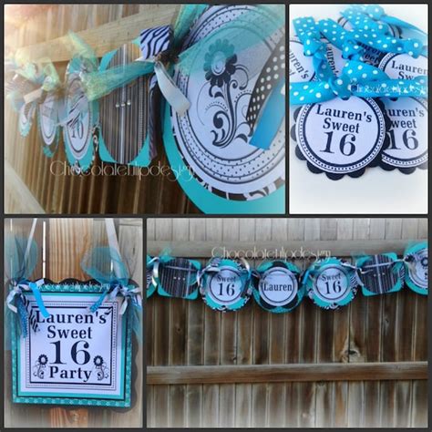 Items similar to 16th Birthday Banner Black Turquoise Handmade custom ...