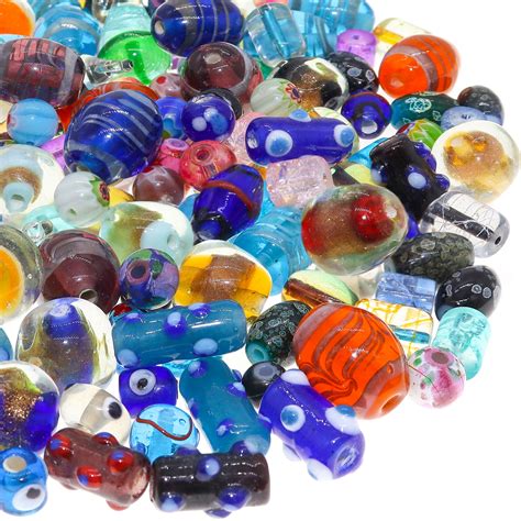 60-80 PCS Assorted Glass Beads for Jewelry Making Adults, Large and Small Bulk Glass Beads for ...