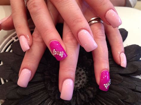 Acrylic nails with baby pink polish with Swarovski bows o… | Flickr