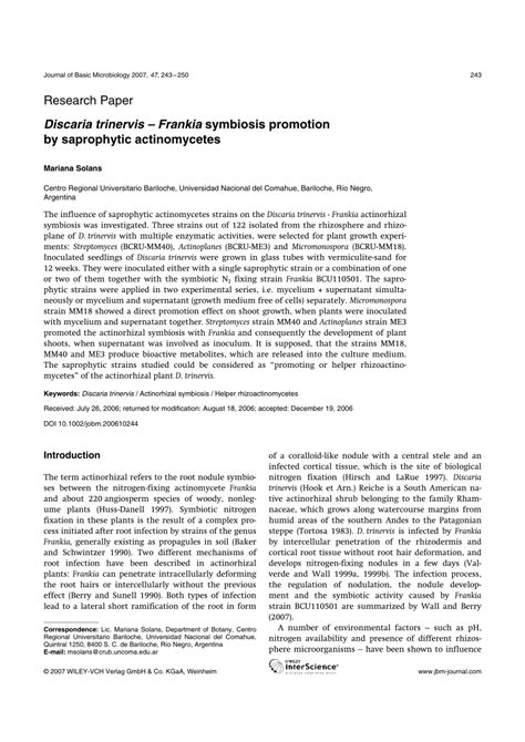 (PDF) Discaria trinervis—Frankia symbiosis promotion by saprohytic ...