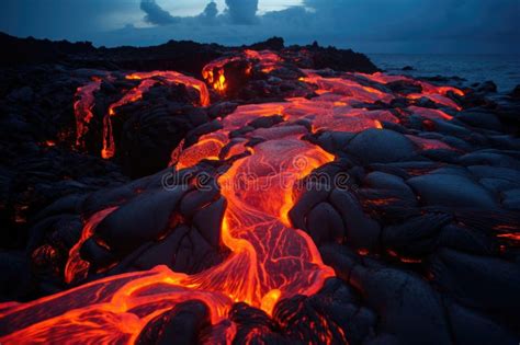 Lava Flow Flowing from a Volcano Stock Image - Image of texture, flowing: 291083639