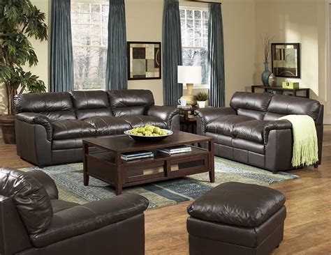 Dark Brown Full Leather Transitional Style Sofa & Loveseat Set