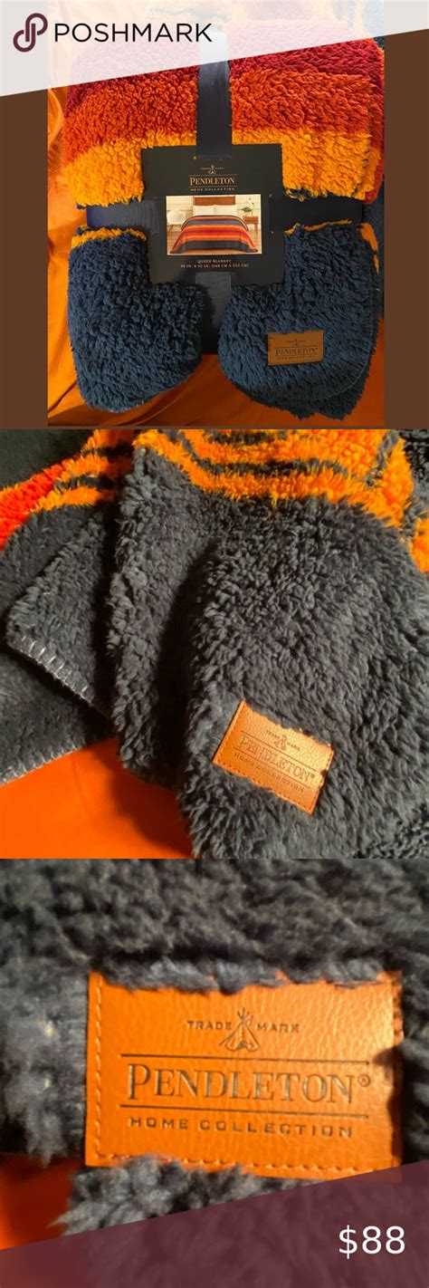 Pendleton Sherpa Queen Fleece Blanket 98"x92" Blue | Pendleton, Stripes pattern, Pendleton bedding