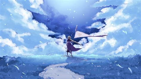 Download wallpaper 1920x1080 fate/grand order, ruler, anime girl, landscape, clouds, art, full ...