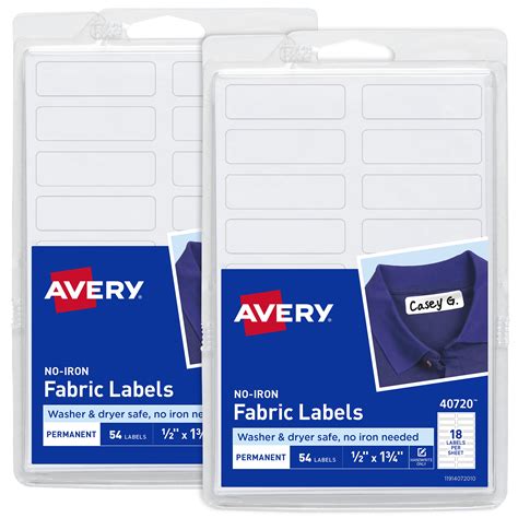 most Best Price 0.5” x 1.75” Matte White Avery No Iron Fabric Labels 108 Labels Total 32130 2 ...