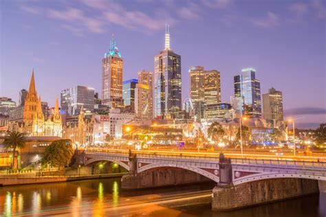 View of Melbourne Cityscape at Night. Stock Photo - Image of skyline ...