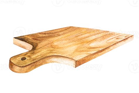 Watercolor illustration of wooden kitchen cutting board for food. Hand drawing 32331075 PNG