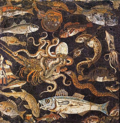 Marine life mosaic from the House of L. Aelius Magnus, Pompeii | Ancient art, Roman art, Mosaic art