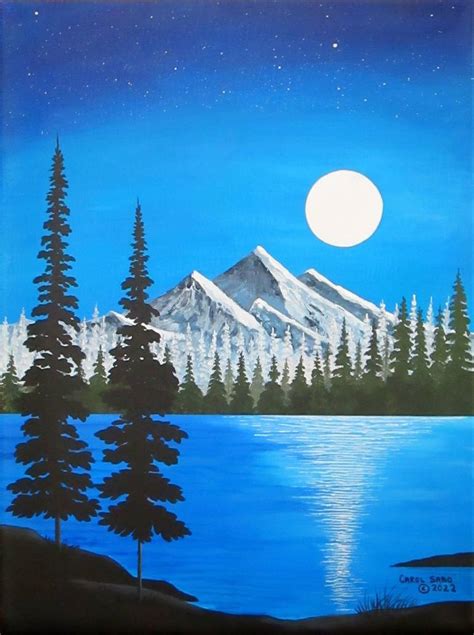 Calming Midnight Full Moon Painting by Carol Sabo | Saatchi Art