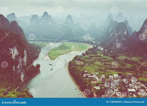 Landscape of Guilin, Li River and Karst Mountains. Located Near Stock Photo - Image of asian ...