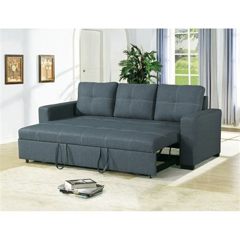 Convertible Sofa Bed Bobkona Living Room Sofa w Pull out Bed Accent Stitching Comfort Couch Blue ...