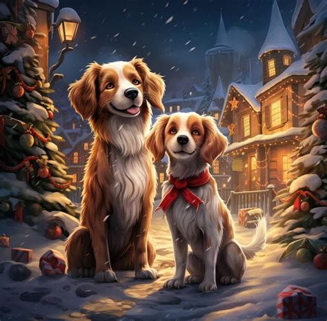 Premium AI Image | Christmas background dogs with New Year's gifts wallpaper or postcard 2024