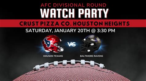 Texans vs Ravens Game Watch Party $2 Off Drafts / $3 Wells / BOGO Wines ...