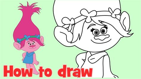 How to draw Poppy Trolls characters step by step - YouTube | Poppy drawing, Drawing cartoon ...