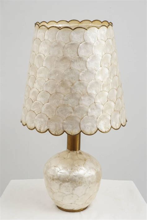 Glam Capiz Shell Table Lamp with Brass Detail, 1970s