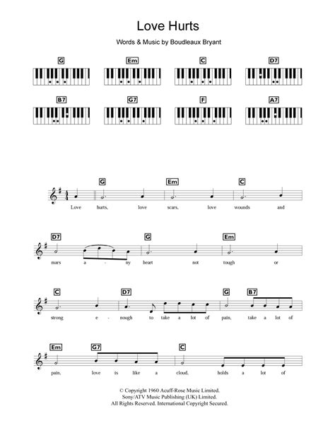 Love Hurts by The Everly Brothers Sheet Music for Piano Chords/Lyrics ...