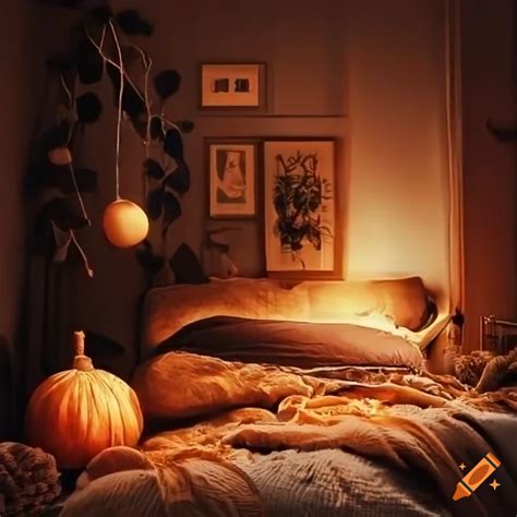 Cozy autumn bedroom decor on Craiyon