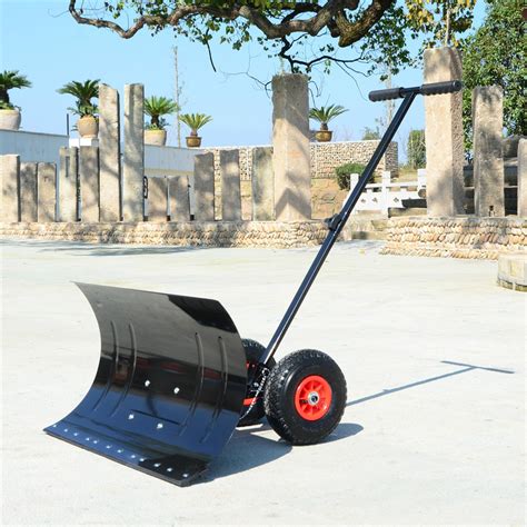 29 Inch Wheeled Snow Shovel Adjustable Height Multi-angle Snow Pusher Garden Snow Plow Shovel ...