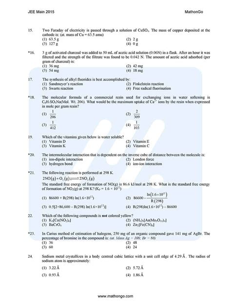 JEE Main 2015 Previous Year Question Paper with Answer Keys – MathonGo