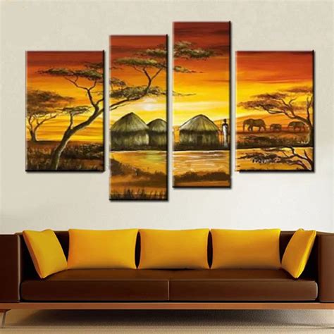 Modern Africa Village Scenery Pictures Gift Home Decor Wall Art Hand Painted Abstract African ...