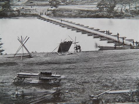 Burnside's troops used pontoon bridges to cross the Rappanhanock River at Fredericksburg. | Bay ...