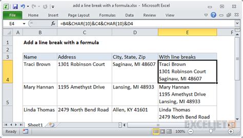 Excel formula: Add a line break with a formula | Exceljet