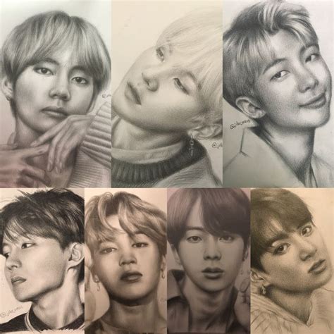 BTS Portrait Pencil Drawings | Bts drawings, Drawings, Pencil drawings