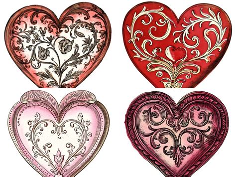 Vintage Retro Heart Clipart Pack 30 Unique Digital Hearts, Romantic ...