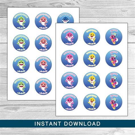 Baby Shark Stickers Printable 2 Circles PDF Instant | Etsy