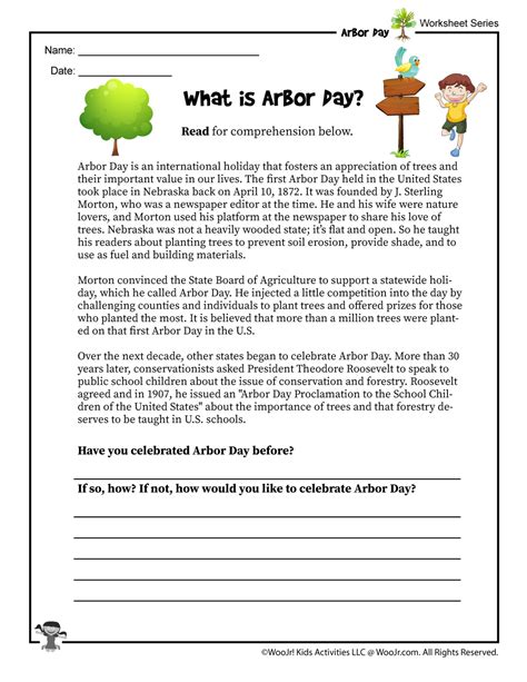 Arbor Day for Kids Reading Worksheet | Woo! Jr. Kids Activities ...