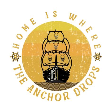 Premium Vector | Anchor with pirate ship t-shirt design