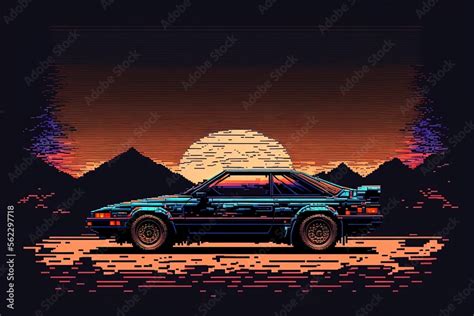 Pixel art old car, background in retro style for 8 bit game, Generative ...