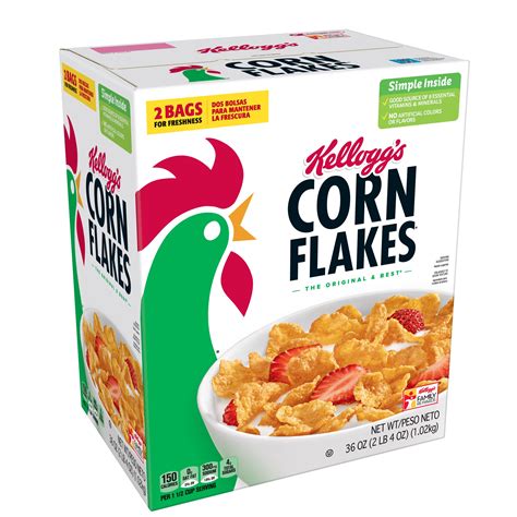 Kellogg's Corn Flakes Breakfast Cereal, Original, Fat Free Food, 2ct ...