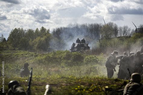 German soldiers. Historical reconstruction, soldiers fighting during ...