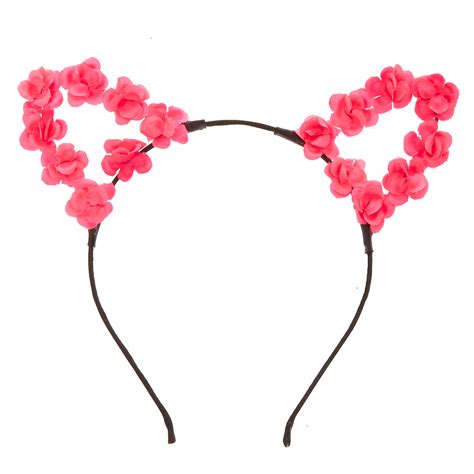 Hot Pink Flower Cat Ears Headband | Claire's US