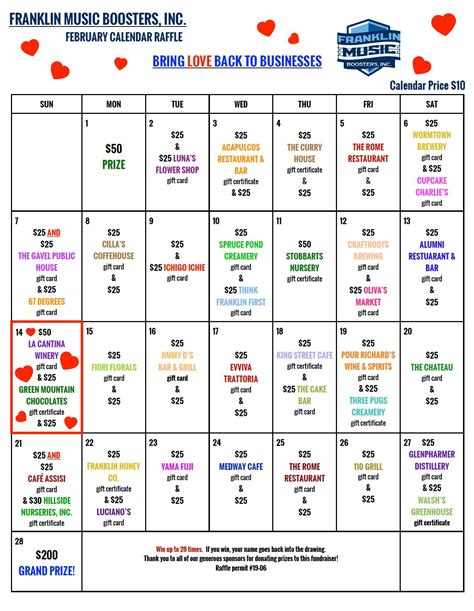 Franklin Matters: Franklin Music Booster Calendar Raffle Tickets for sale!