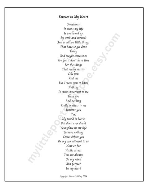 Forever in My Heart INSTANT DIGITAL DOWNLOAD Love Poem Poem - Etsy