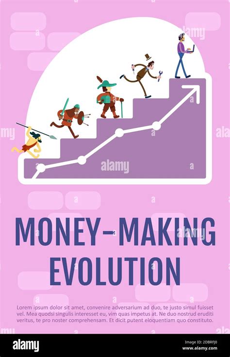 Money making evolution poster flat vector template. Progress of human development. Brochure ...