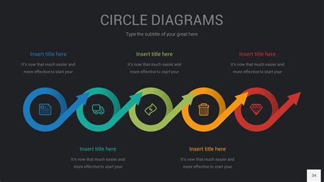 the circle diagrams for powerpoint is shown in three different colors and sizes, with arrows ...